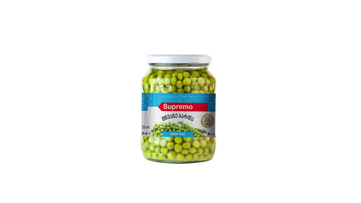 სუპრემო Canned Green Peas მწვანე ბარდა (720 ml)