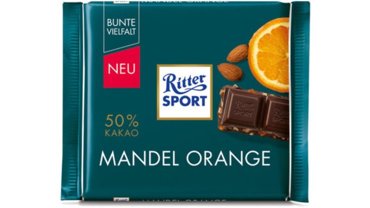 Ritter Sport Chocolate შავი შოკოლადი ნუშით და ფორთოხლით (100 g)